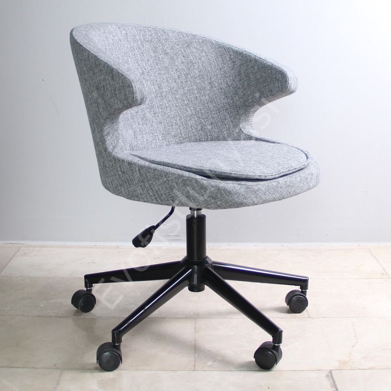 Buket Kumaş Çalışma Sandalyesi Keten Gri - Siyah Boya