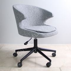 Buket Kumaş Çalışma Sandalyesi Keten Gri - Siyah Boya