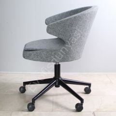 Buket Kumaş Çalışma Sandalyesi Keten Gri - Siyah Boya