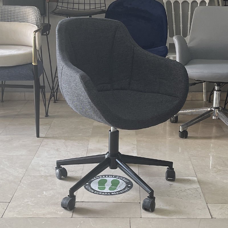 Megan Bilgisayar ve Çalışma Koltuğu Keten Gri - Siyah Boya