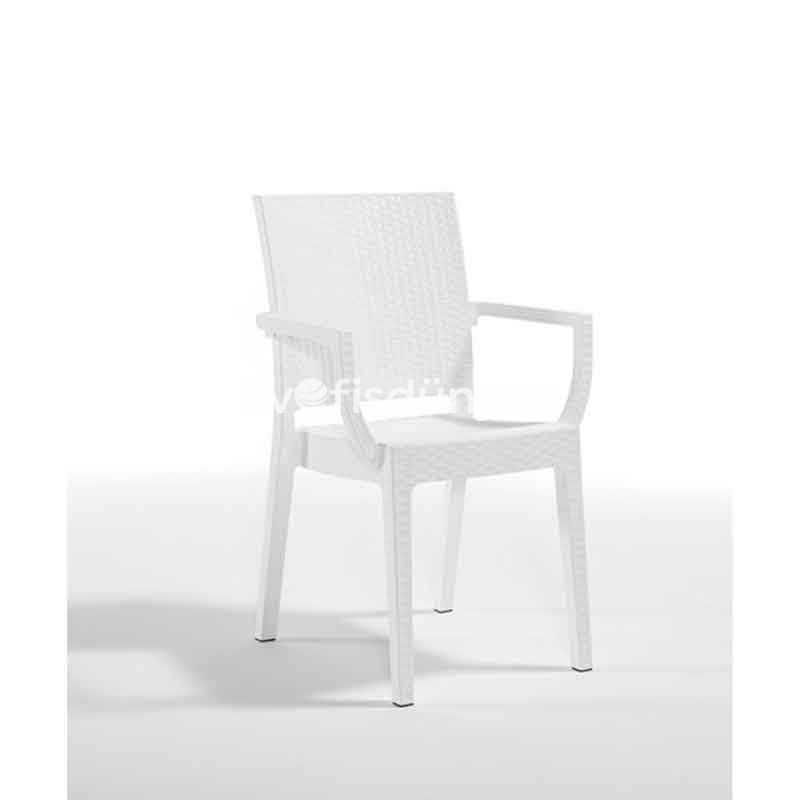 Falkao Kollu Rattan Görünümlü Sandalye Beyaz