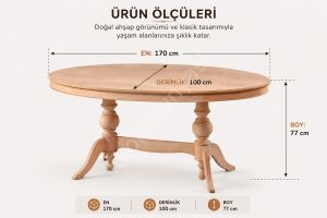 Ham 170'lik Çift Ayaklı Oval Ahşap Masa