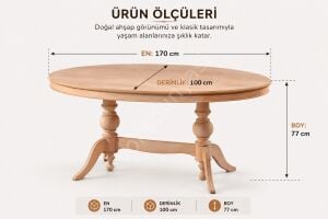 Ham 170'lik Çift Ayaklı Oval Ahşap Masa