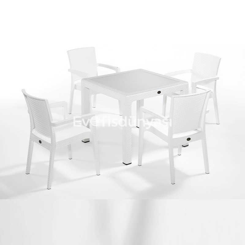 Real 4'lü Masa Sandalye Takımı 90x90 Beyaz