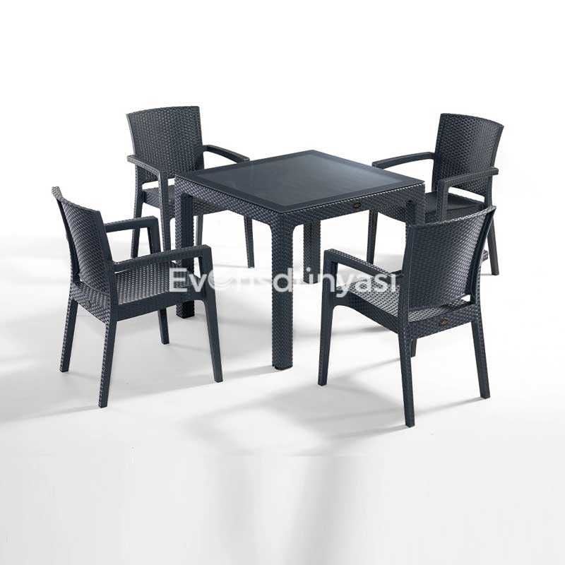Real 4'lü Masa Sandalye Takımı 90x90 Antrasit