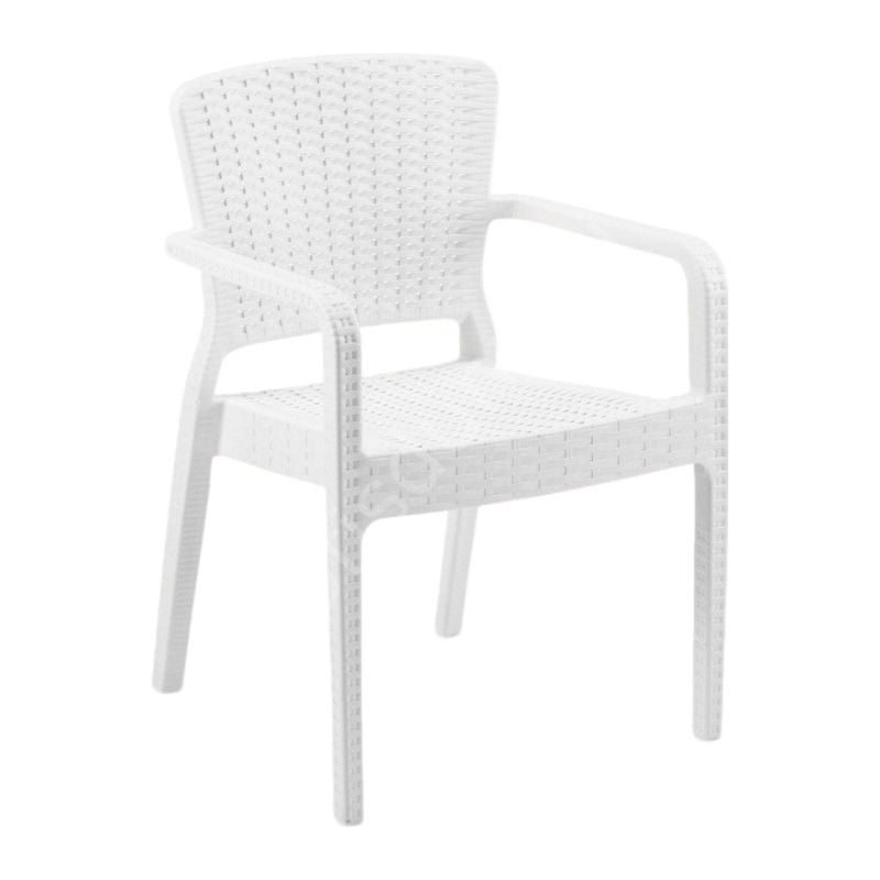 Feyza Rattan Görünümlü Kollu Sandalye Beyaz