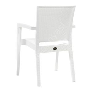 Real Rattan Görünümlü Kollu Sandalye Beyaz