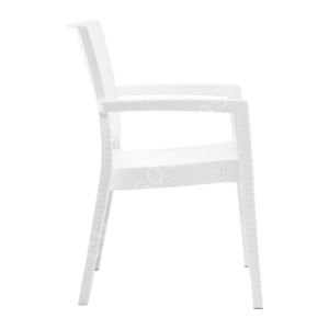 Real Rattan Görünümlü Kollu Sandalye Beyaz