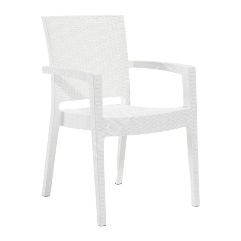 Real Rattan Görünümlü Kollu Sandalye Beyaz