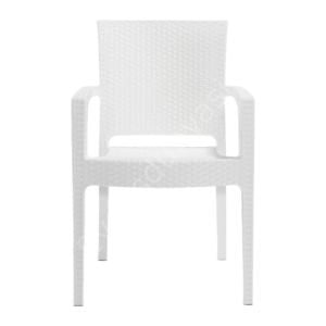 Real Rattan Görünümlü Kollu Sandalye Beyaz