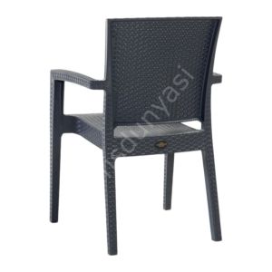 Real Rattan Görünümlü Kollu Sandalye Antrasit