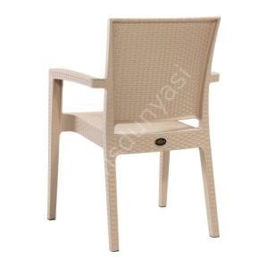 Real Rattan Görünümlü Kollu Sandalye Teak