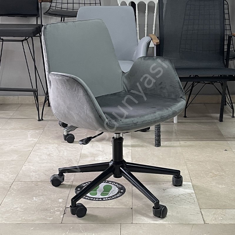 Begüm Yıldız Ayak Çalışma Koltuğu Antrasit Kumaş - Siyah Boya