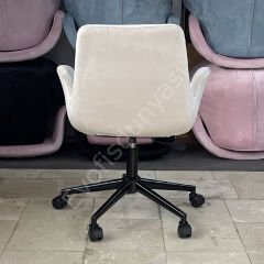 Begüm Yıldız Ayak Çalışma Koltuğu Krem Kumaş - Siyah Boya