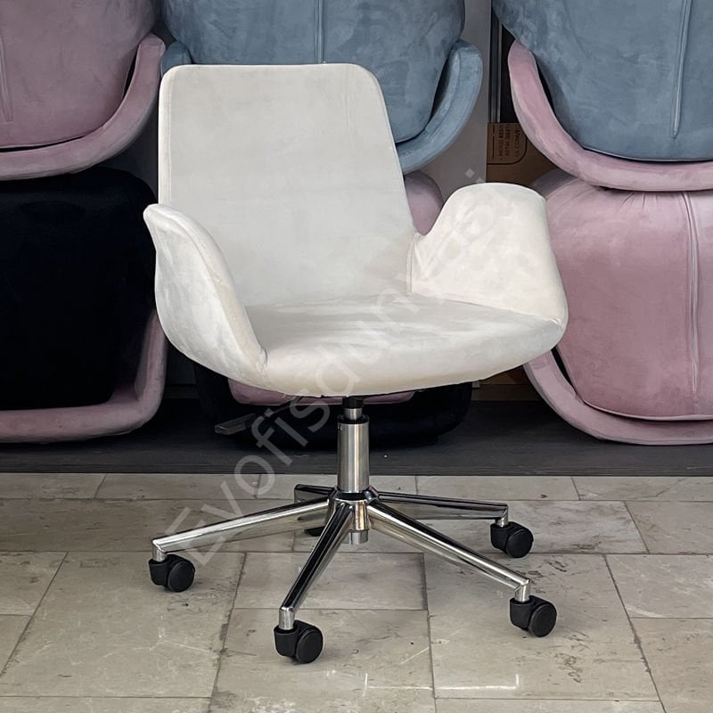 Begüm Yıldız Ayak Çalışma Koltuğu Krem Kumaş - Krom