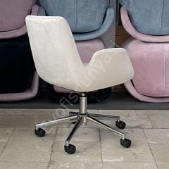 Begüm Yıldız Ayak Çalışma Koltuğu Krem Kumaş - Krom