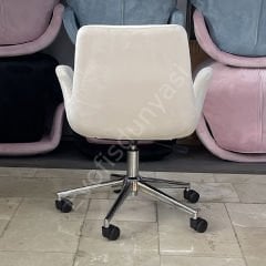 Begüm Yıldız Ayak Çalışma Koltuğu Krem Kumaş - Krom