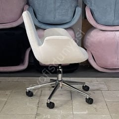 Begüm Yıldız Ayak Çalışma Koltuğu Krem Kumaş - Krom