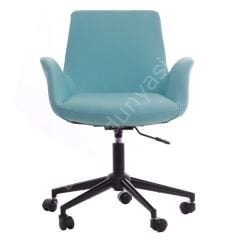 Begüm Deri Çalışma Koltuğu Turkuaz - Siyah Boya