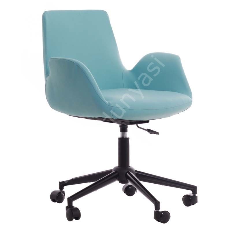Begüm Deri Çalışma Koltuğu Turkuaz - Siyah Boya