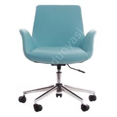 Begüm Deri Çalışma Koltuğu Turkuaz - Krom