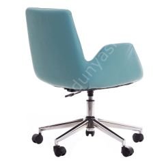 Begüm Deri Çalışma Koltuğu Turkuaz - Krom