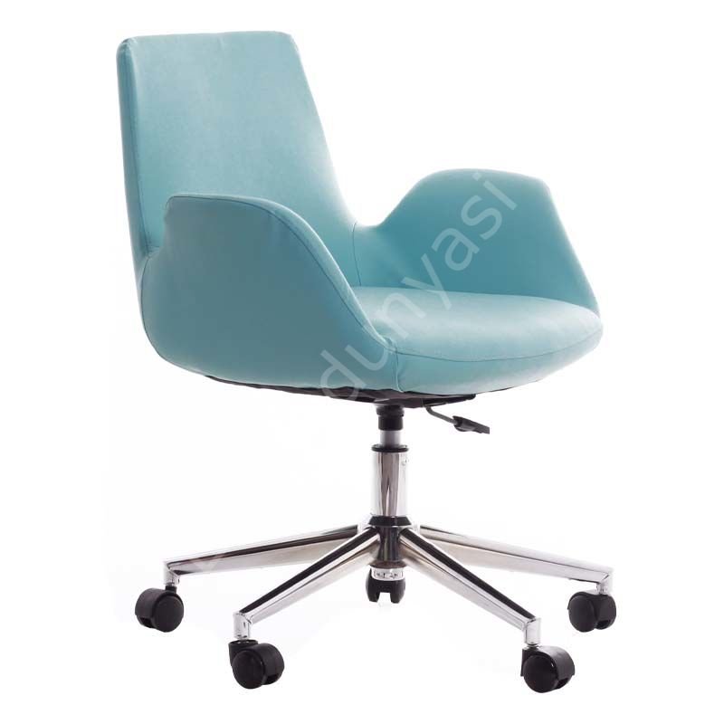 Begüm Deri Çalışma Koltuğu Turkuaz - Krom