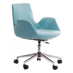 Begüm Deri Çalışma Koltuğu Turkuaz - Krom