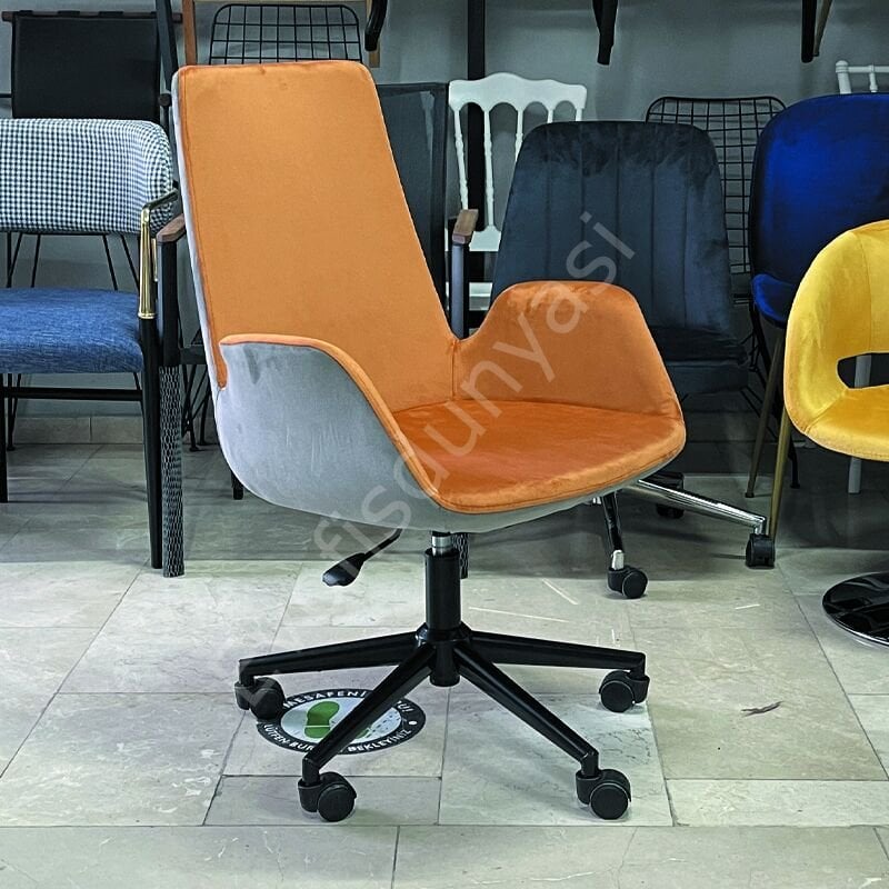 Begüm Şef Koltuğu Siyah Boya - Turuncu Gri