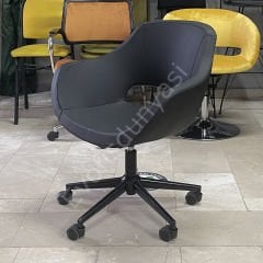 Store Çalışma Sandalyesi Siyah Deri - Siyah Boya