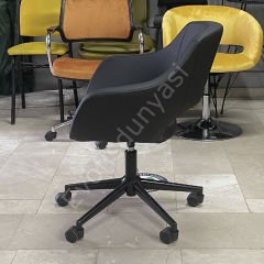 Store Çalışma Sandalyesi Siyah Deri - Siyah Boya