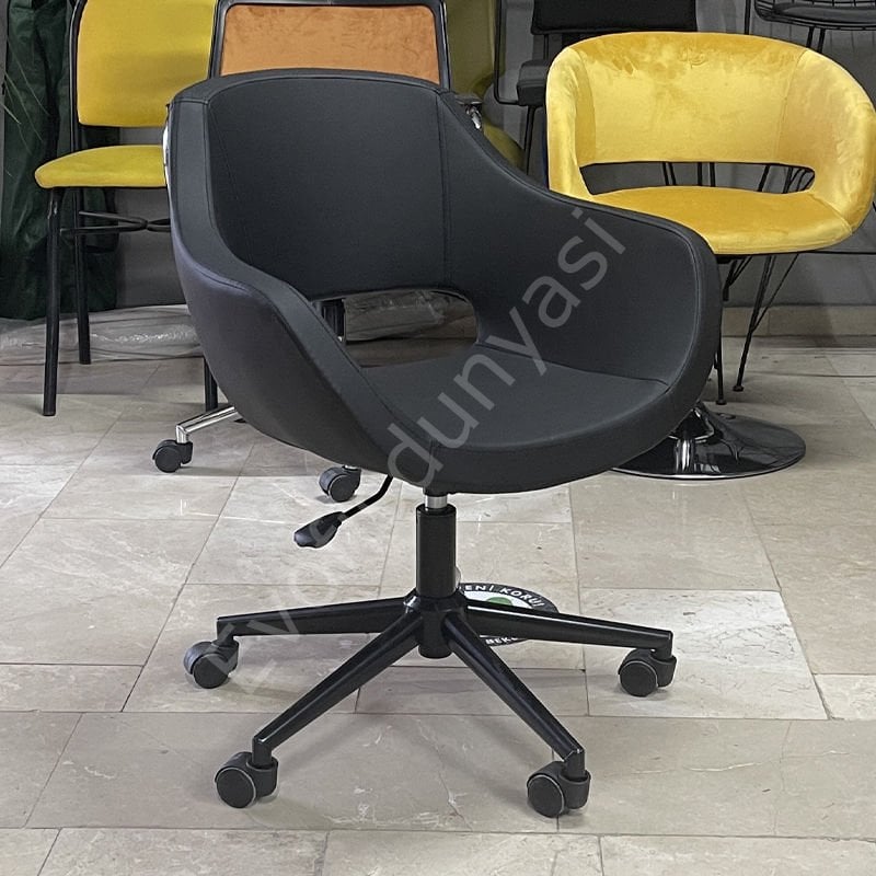 Store Çalışma Sandalyesi Siyah Deri - Siyah Boya