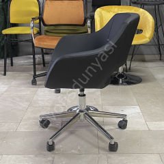 Store Çalışma Sandalyesi Siyah Deri - Krom