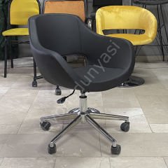 Store Çalışma Sandalyesi Siyah Deri - Krom
