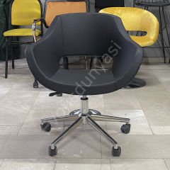 Store Çalışma Sandalyesi Siyah Deri - Krom