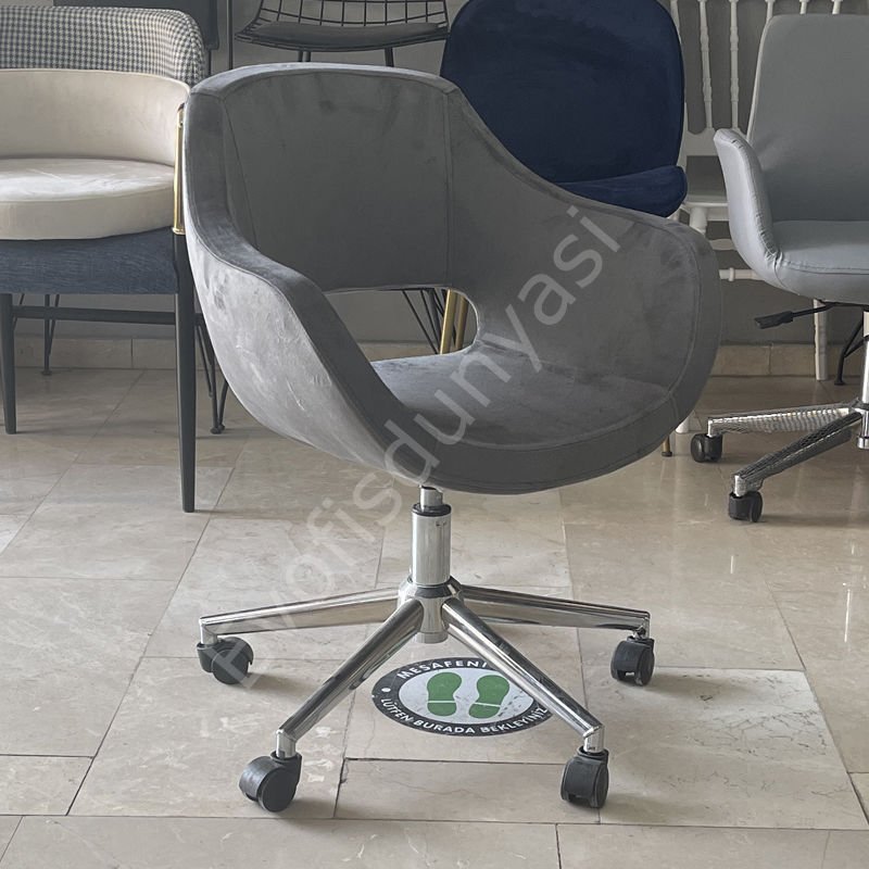 Store Çalışma Sandalyesi Gri Kumaş - Krom