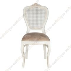 Klasik Oymalı Ahşap Sandalye Beyaz Krem
