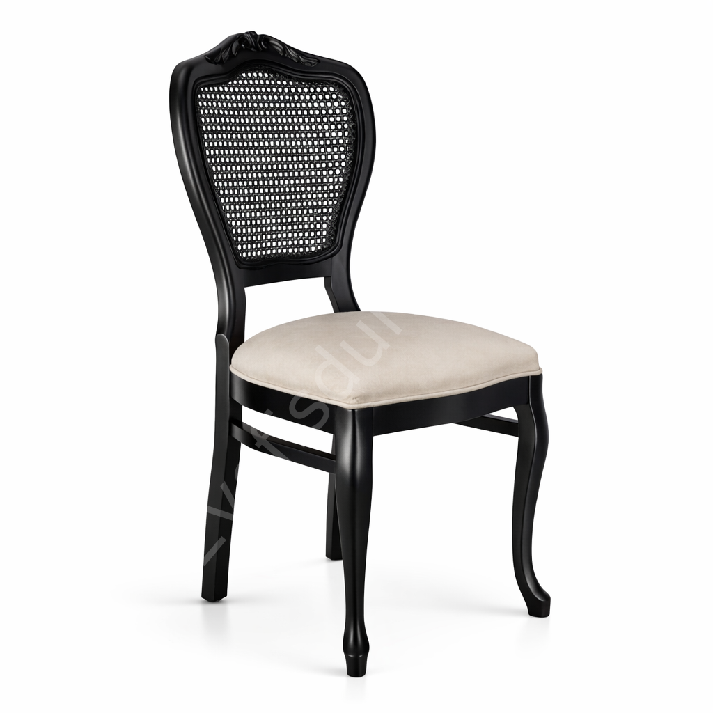 Klasik Oymalı Ahşap Sandalye Siyah