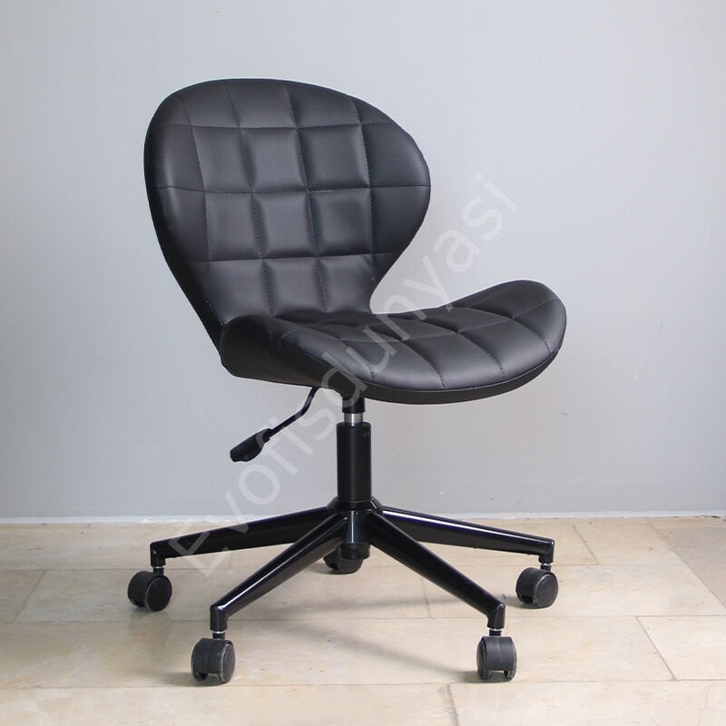 İzmir Çalışma Sandalyesi Siyah Deri - Siyah Boya