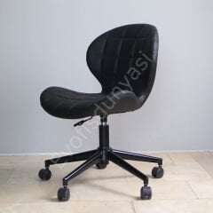 İzmir Çalışma Sandalyesi Siyah Deri - Siyah Boya