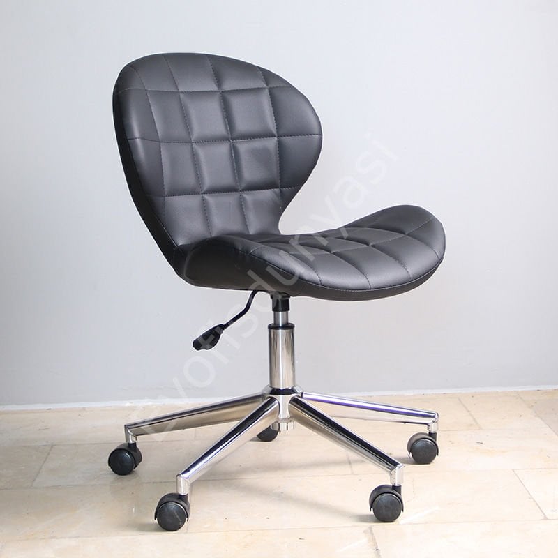 İzmir Çalışma Sandalyesi Siyah Deri - Krom