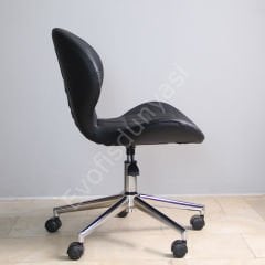 İzmir Çalışma Sandalyesi Siyah Deri - Krom