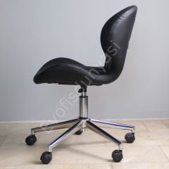 İzmir Çalışma Sandalyesi Siyah Deri - Krom