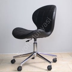 İzmir Çalışma Sandalyesi Siyah Deri - Krom