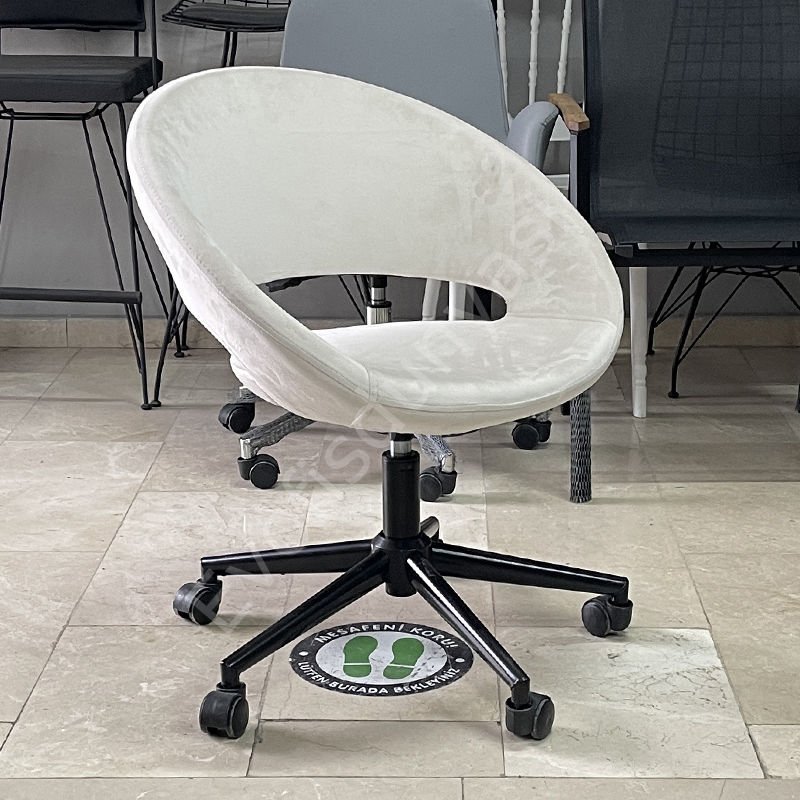 Song Çalışma Koltuğu Krem Kumaş - Siyah Boya