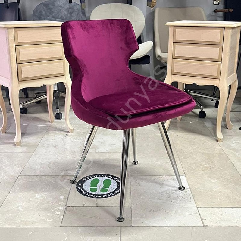 Sude Metal Konik Ayak Cafe Sandalyesi Bordo Kumaş