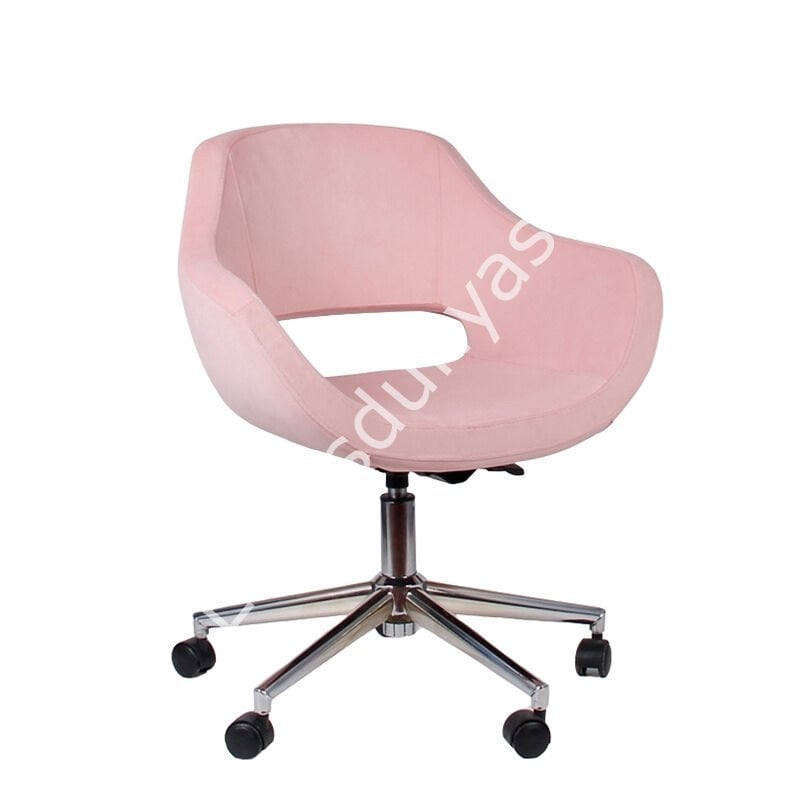Store Çalışma Sandalyesi Pembe Kumaş - Krom