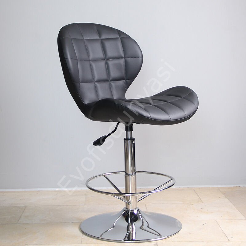 İzmir Çemberli Bar Sandalyesi Siyah Deri