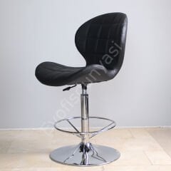 İzmir Çemberli Bar Sandalyesi Siyah Deri