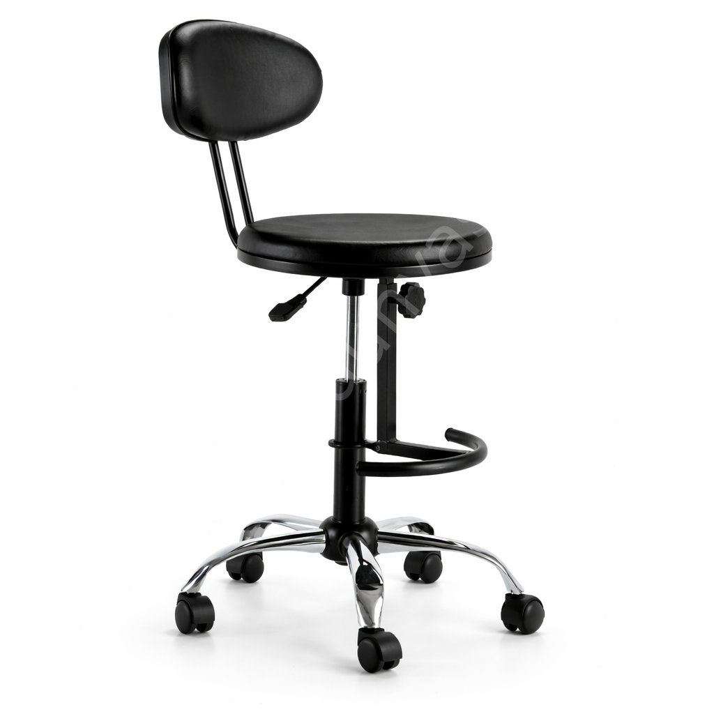 Konsol Sırtlı Krom Ayaklı Bar Sandalyesi Siyah